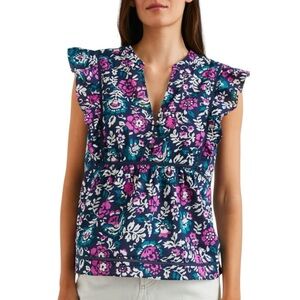 Rails Misha Top in Woodblock Floral short sleeve cotton Sz M excellent condition